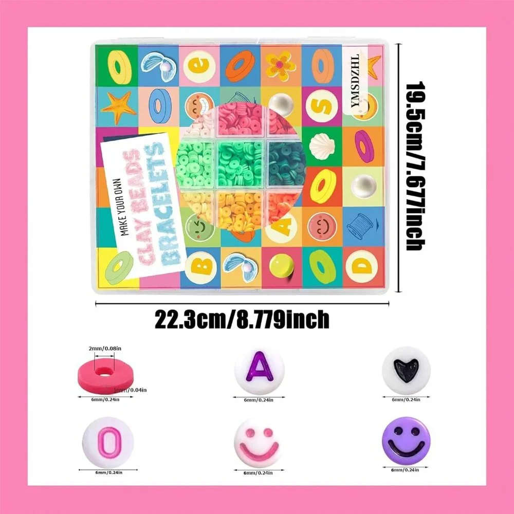 Clay Beads Bracelet Making Kit 6000+PCS 24 Color Flat Jewelry Crafts Friendship